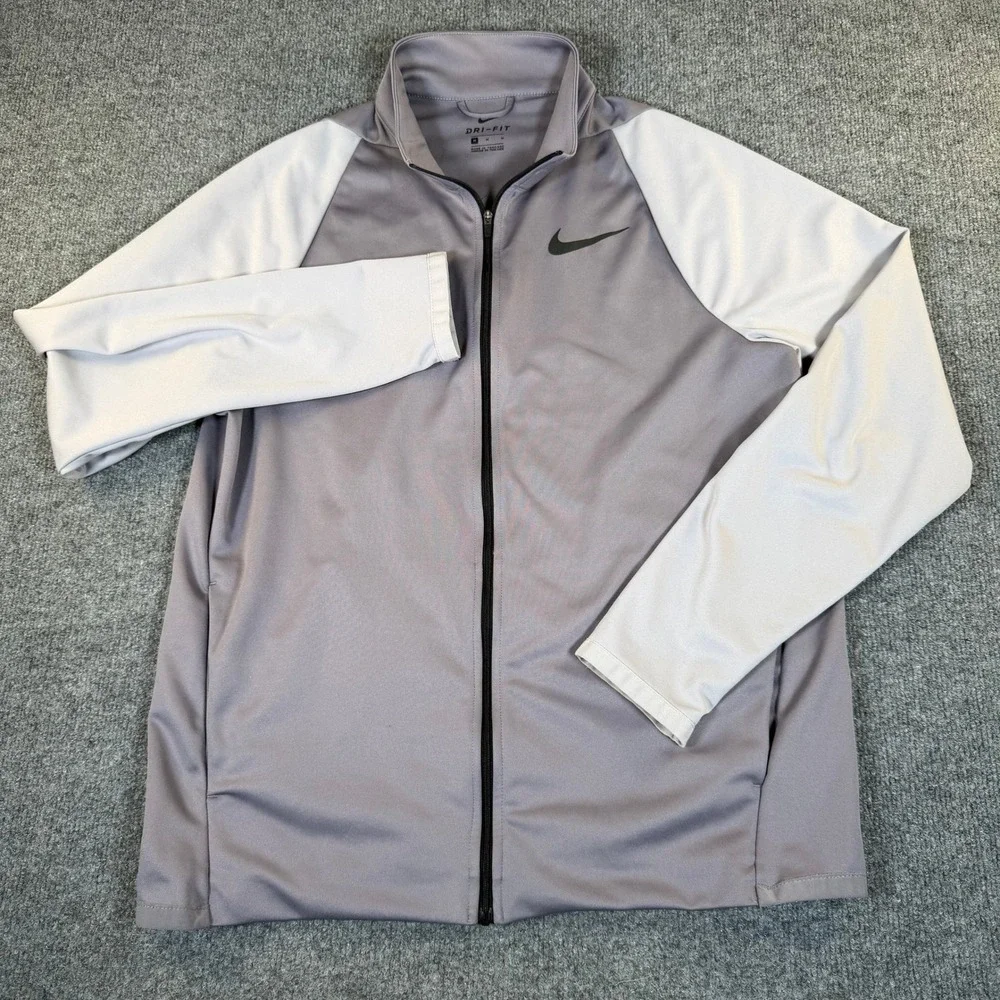 Nike Dri-FIT Mens Full Zip Jacket Grey Two Tone Training Mock Neck Medium #3095